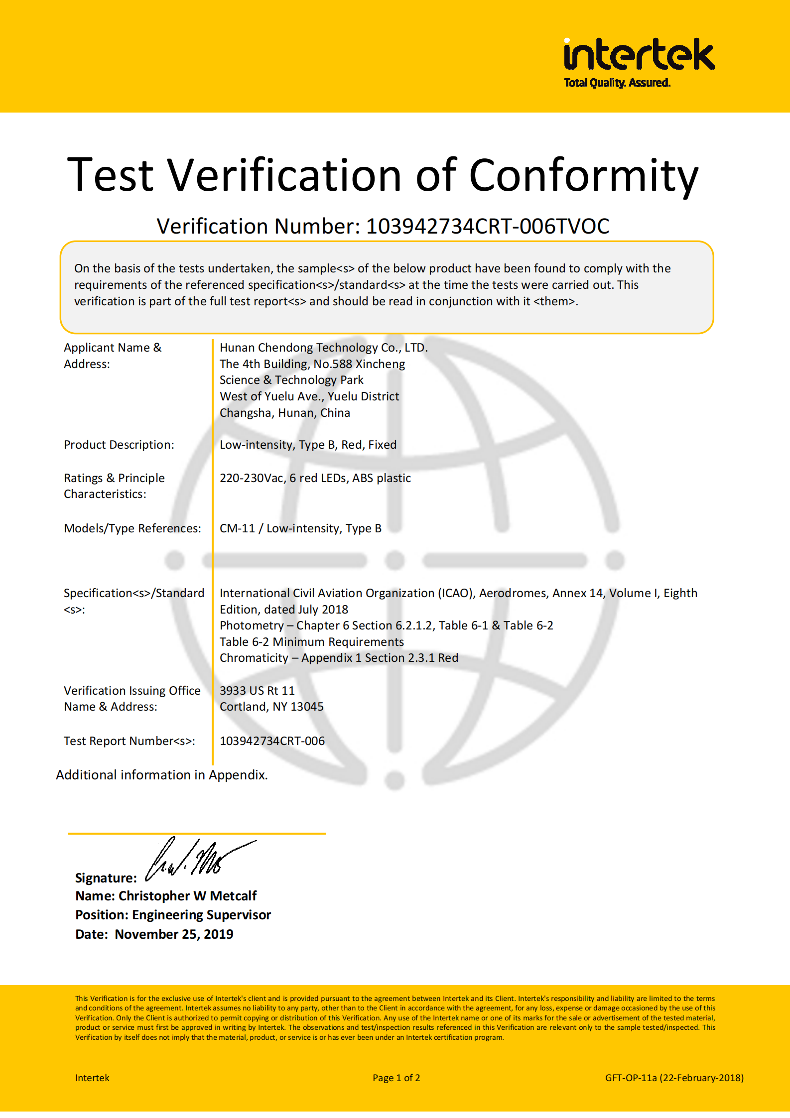 Congratulats CDT low intensity LED aircraft warning light passed the BV Conformity